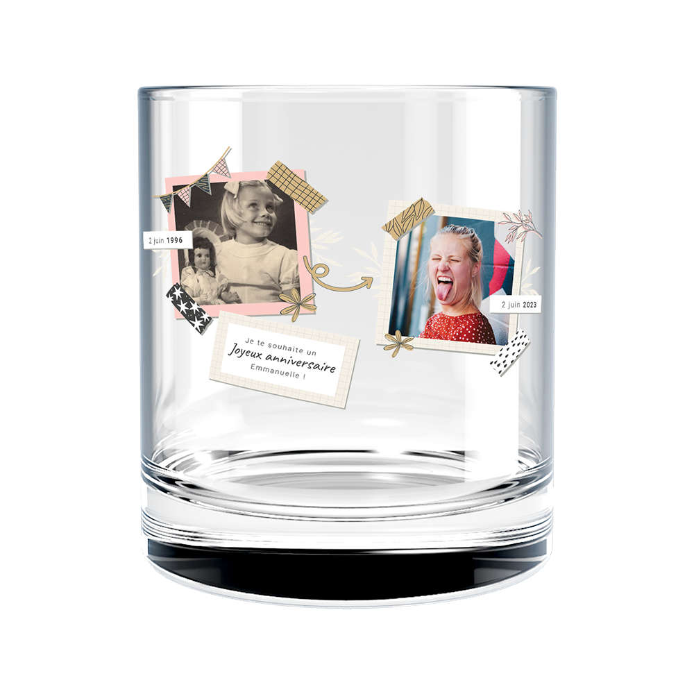 Verre à whisky personnalisé en verre anniversaire deux photos