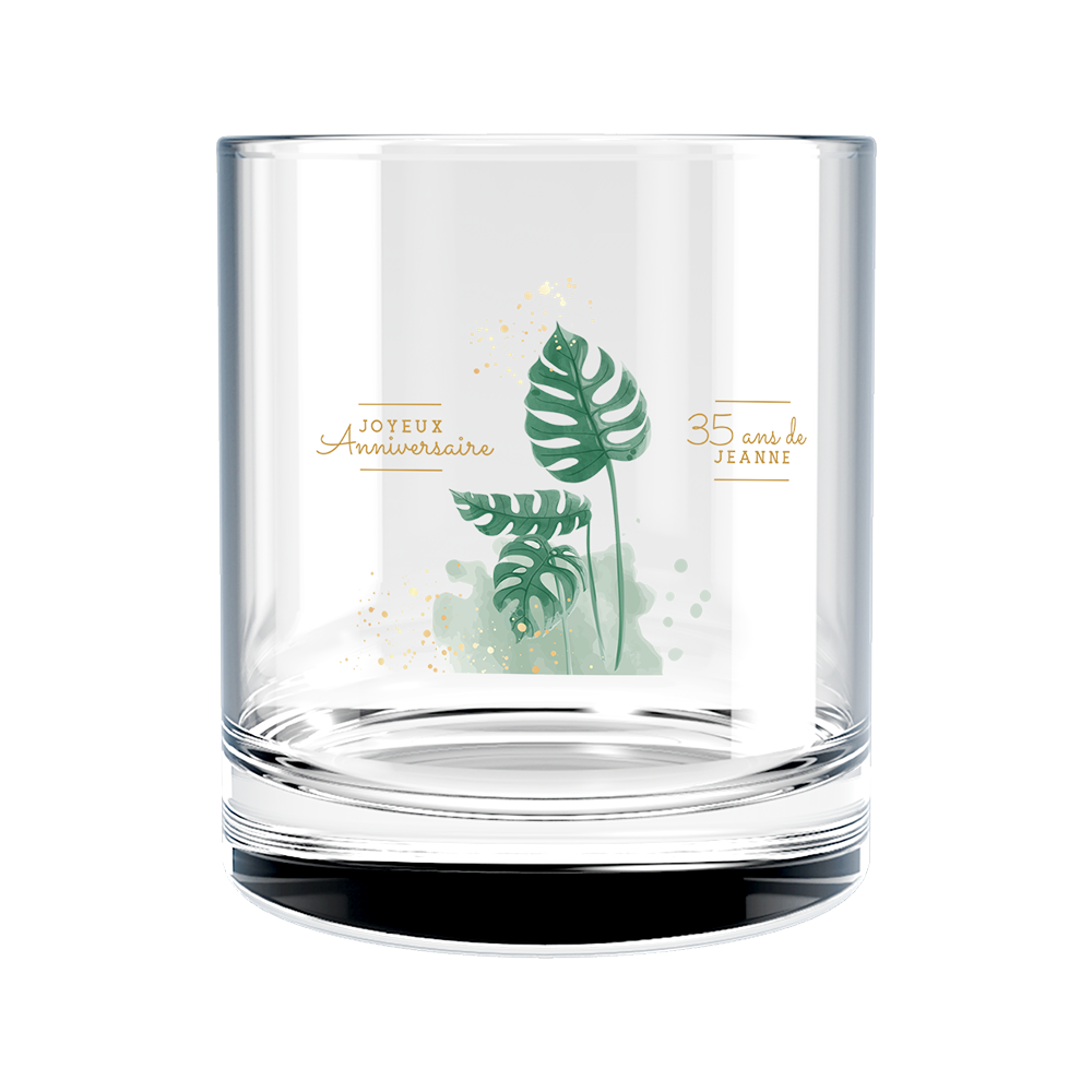 Verre à whisky personnalisé en verre anniversaire monstera