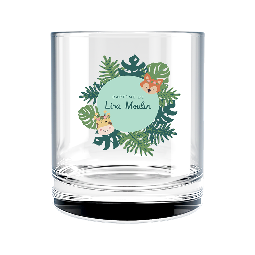Verre à whisky personnalisé en verre baptême tropical