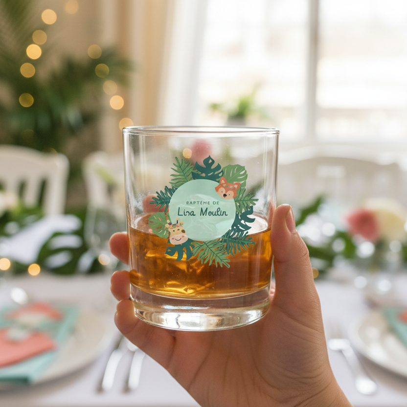 verre à whisky personnalise bapteme tropical ambiance