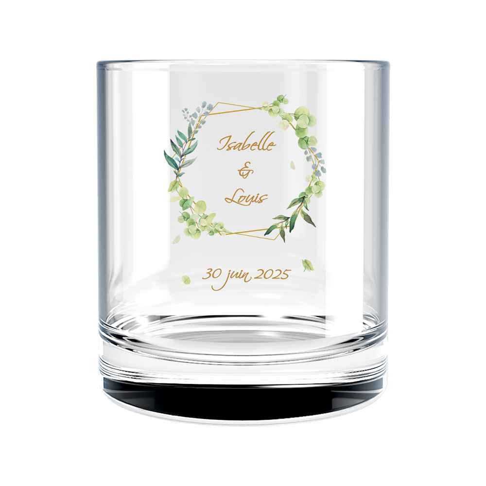Verre à whisky personnalisé en verre mariage encadrement vert