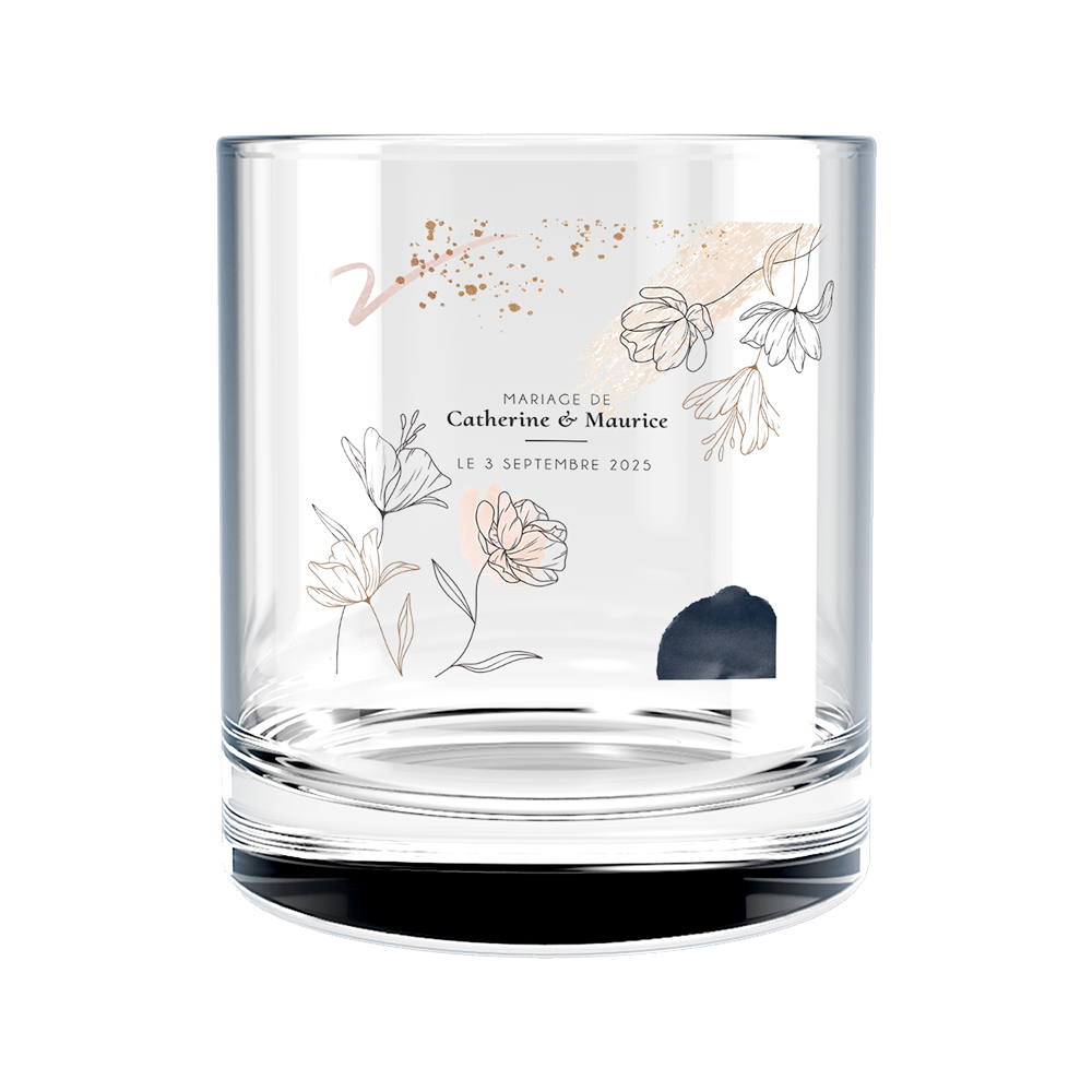 Verre à whisky personnalisé en verre mariage moderne champêtre
