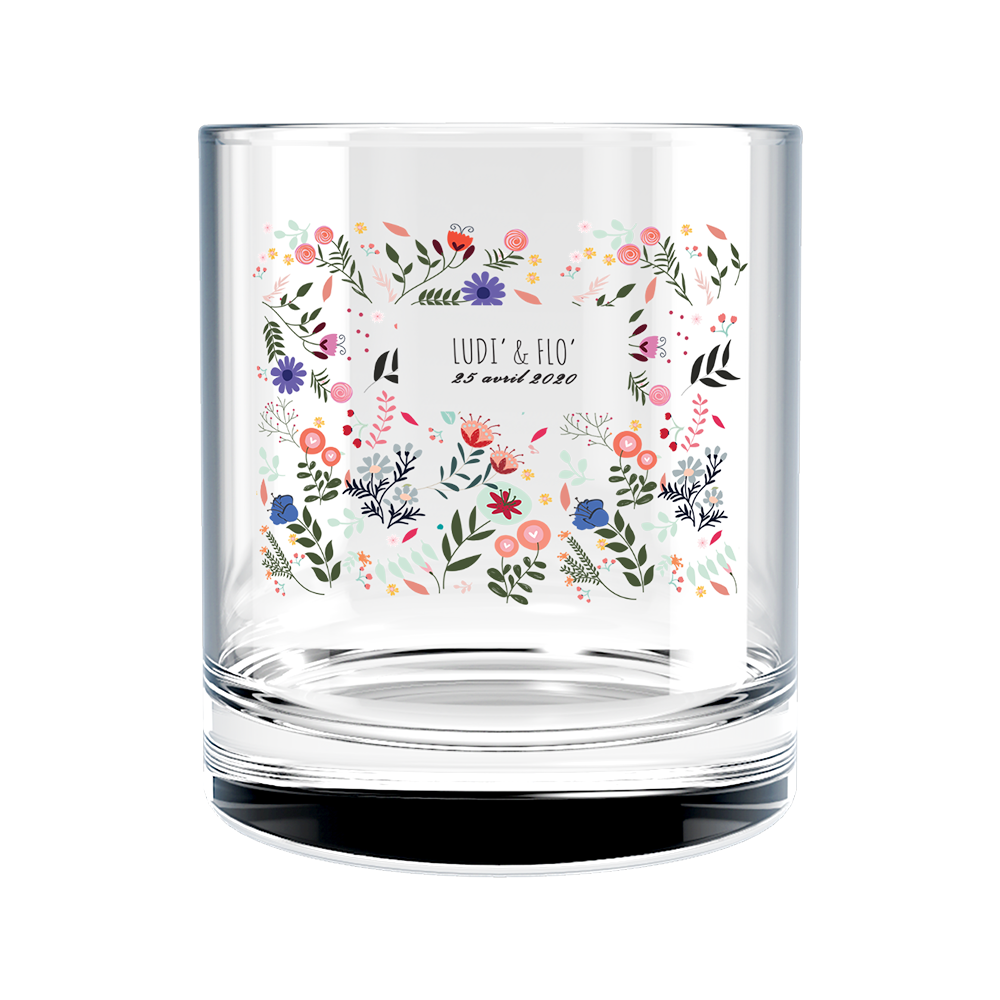 Verre à whisky personnalisé en verre mariage printemps