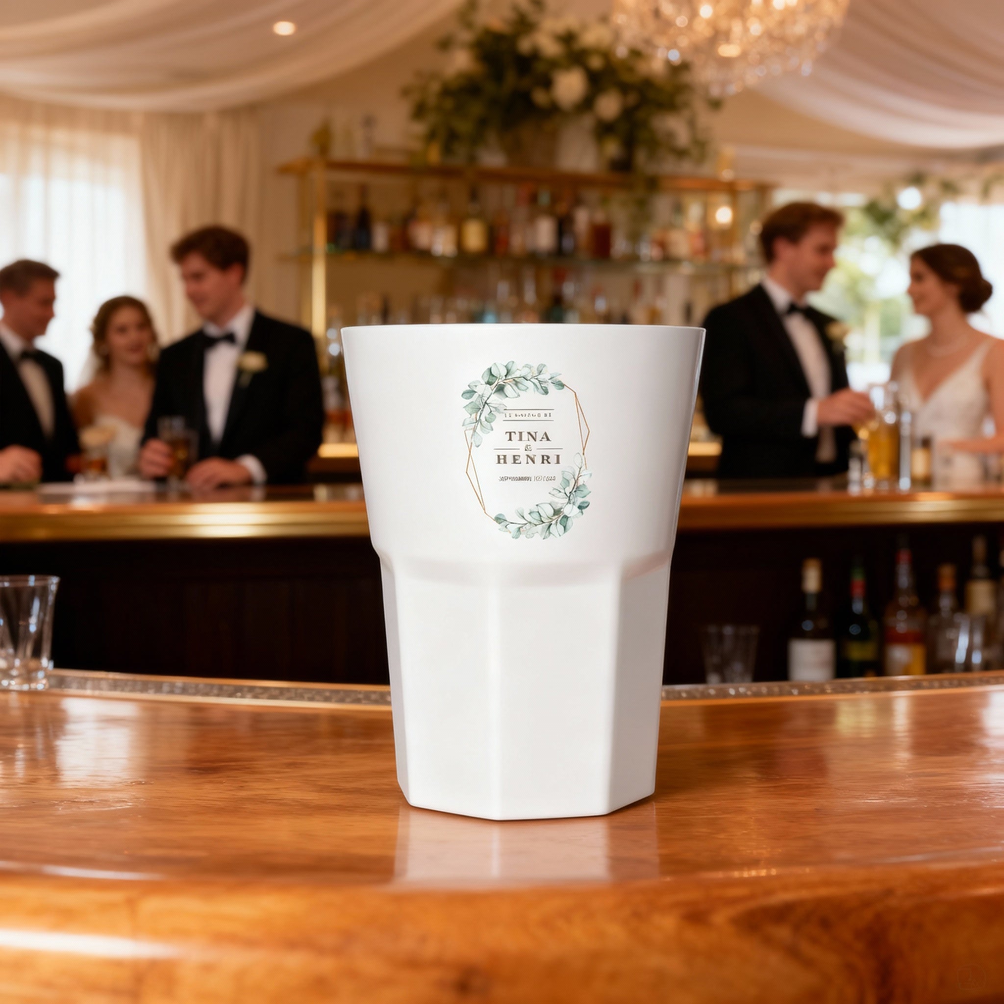 Verre à Mojito personnalisé blanc - Mariage Vert & Doré