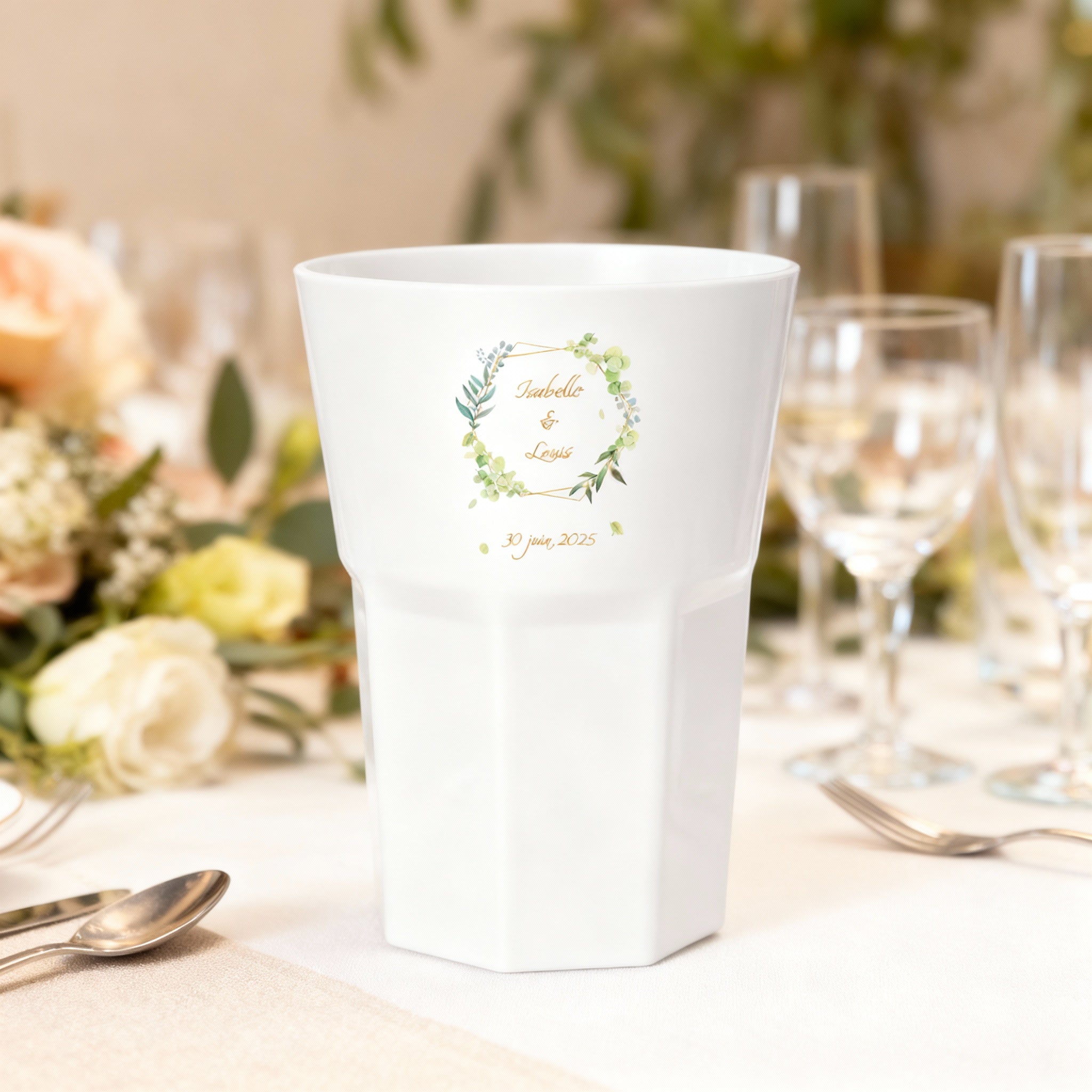 Verre à Mojito personnalisé blanc Mariage Encadrement Vert