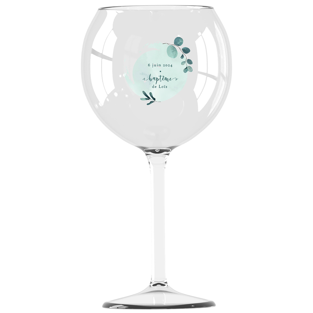 Verre piscine personnalisé Baptême Bleu & Feuilles