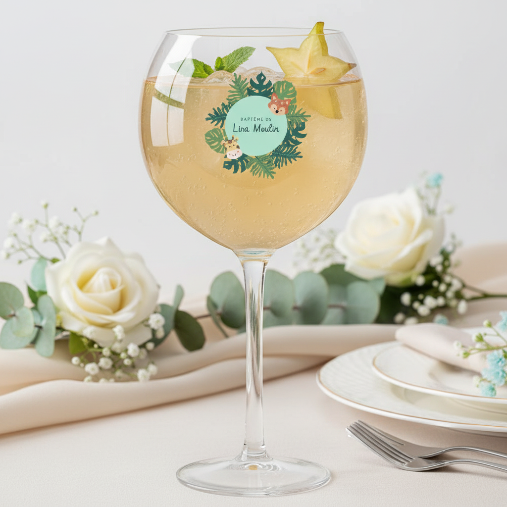 Verre piscine personnalisé Baptême Tropical ambiance