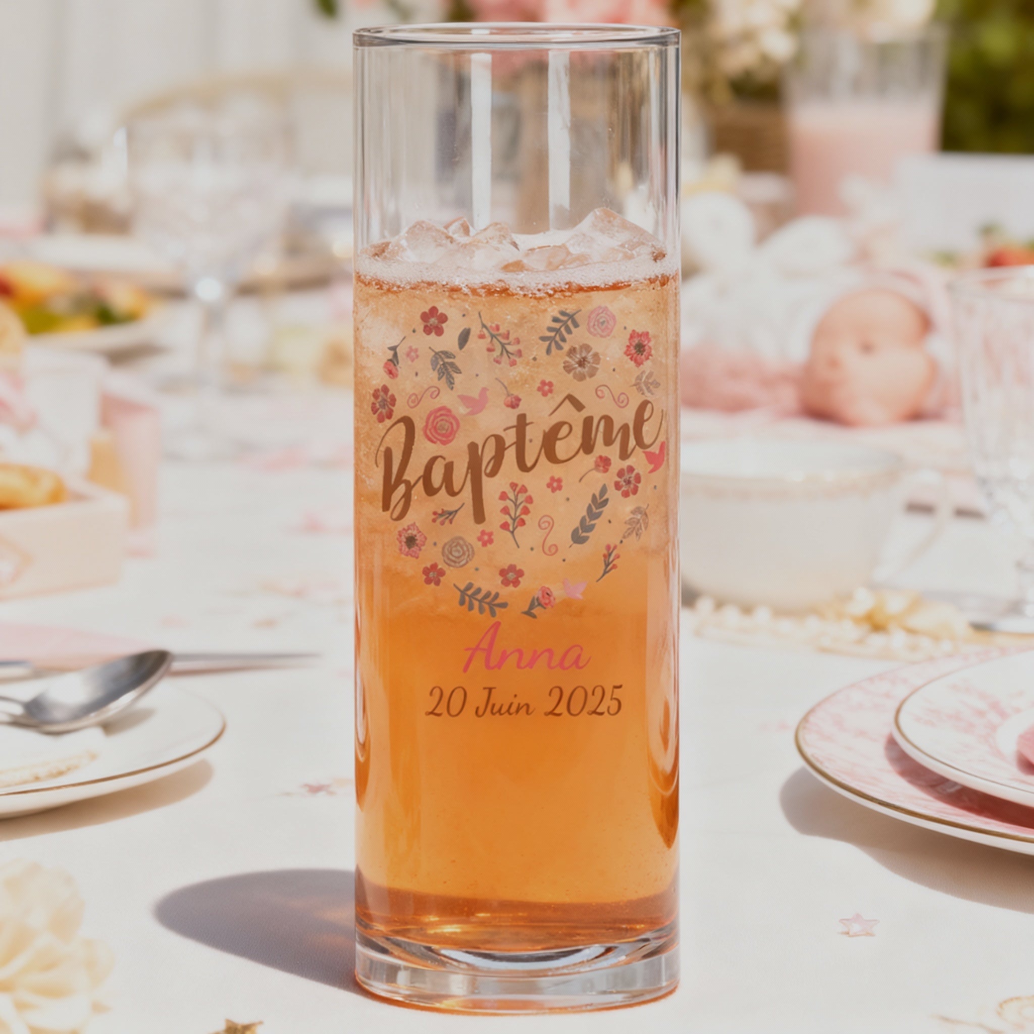 verre tube personnalisé bapteme