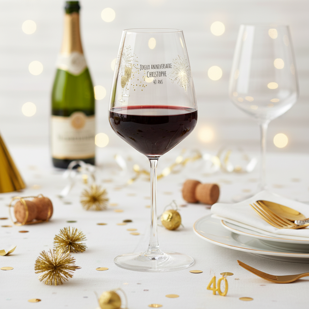 Verre à vin cabernet en verre personnalisé Anniversaire Cheers ambiance