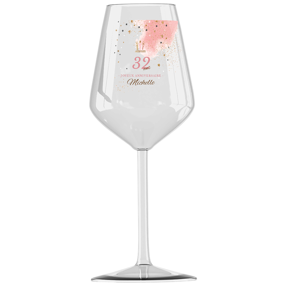 Verre à vin cabernet en verre personnalisé - Anniversaire Rose & Doré