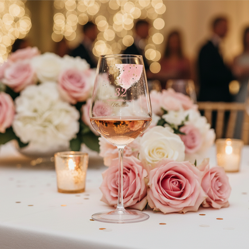 verre à vin en verre personnalise rose ambiance