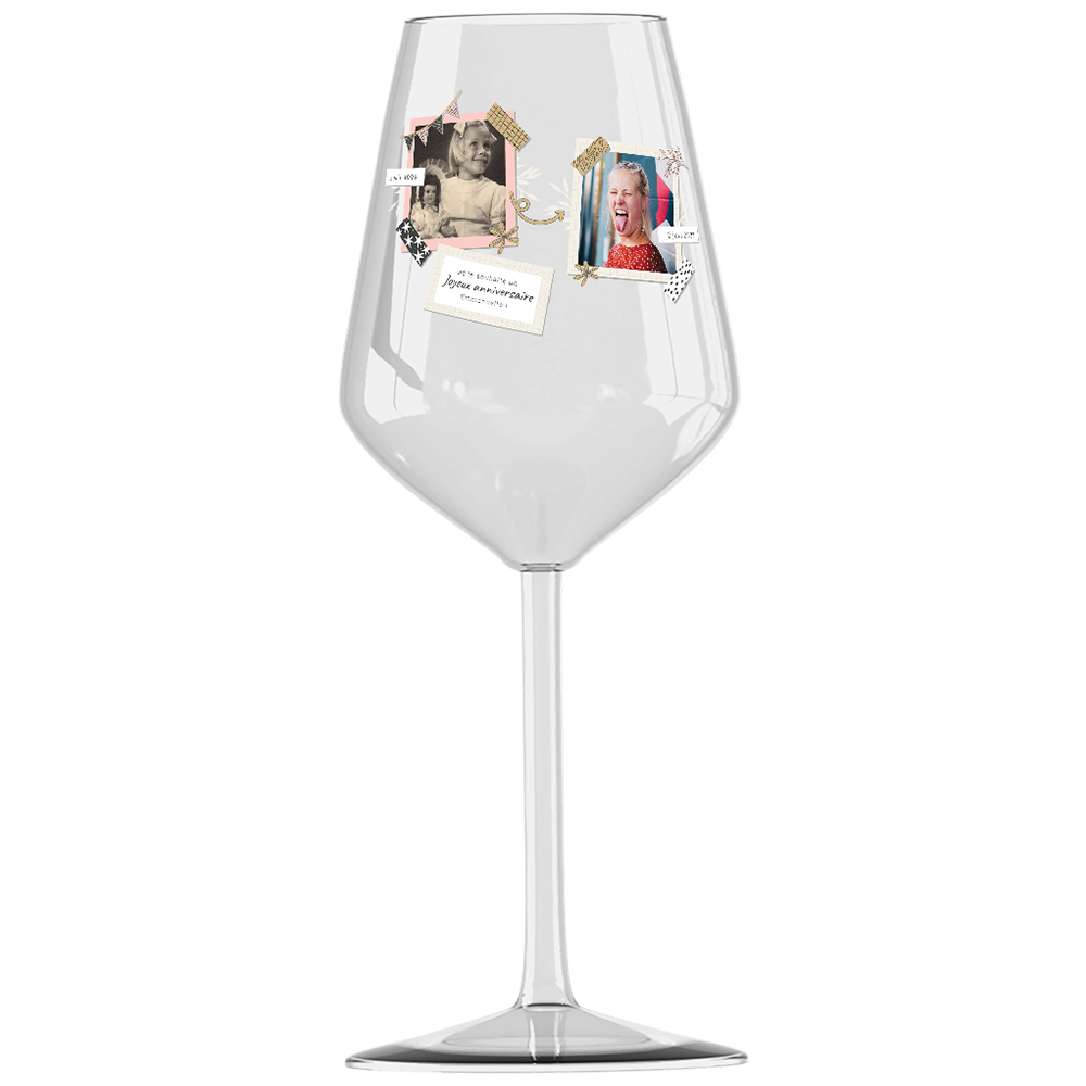 Verre à vin cabernet en verre personnalisé Anniversaire Deux Photos
