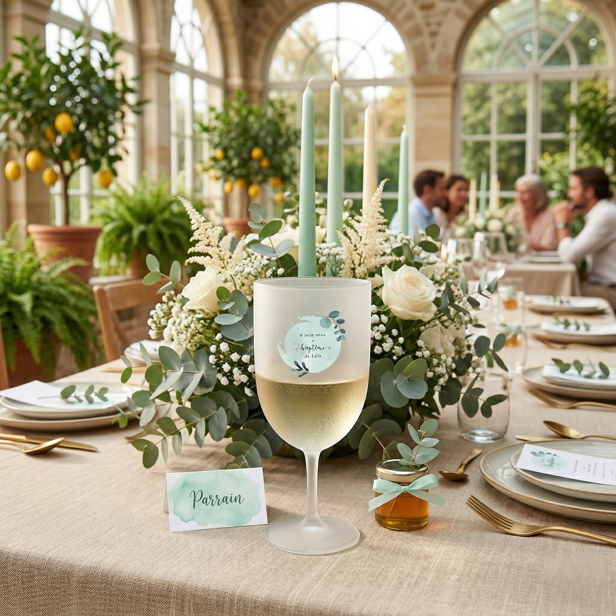 verre vin personnalsie events bapteme vert ambiance