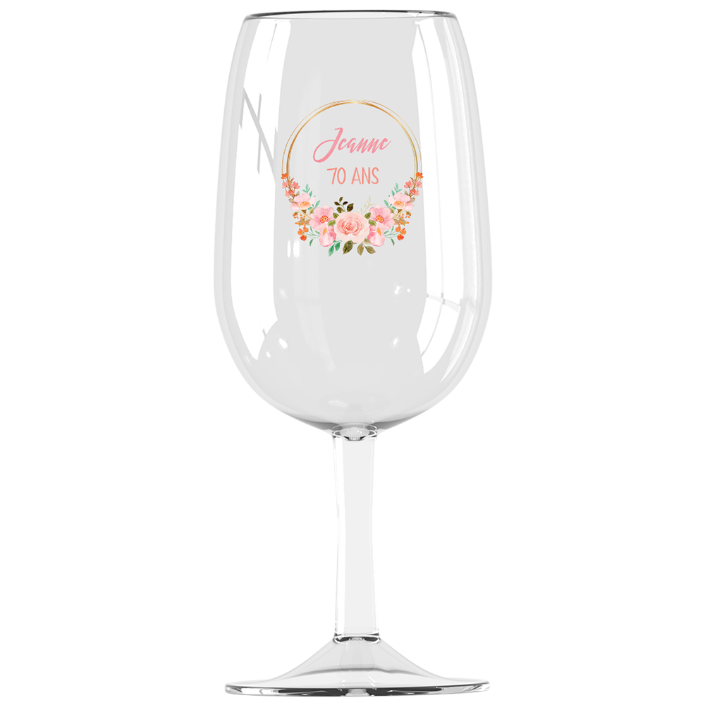 verre à vin personnalisé incassable anniversaire couronne de fleurs