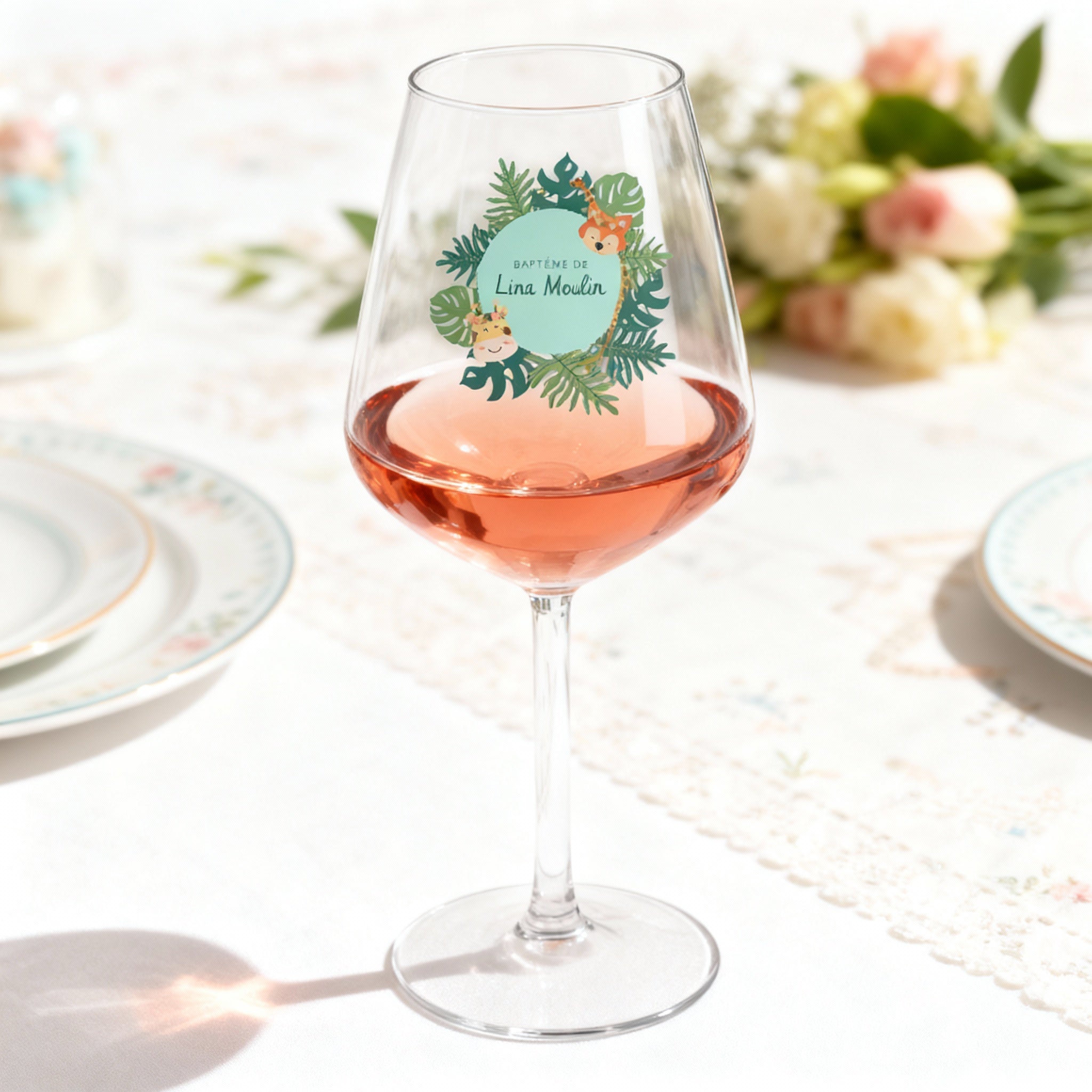 Verre à vin personnalisé Baptême Tropical