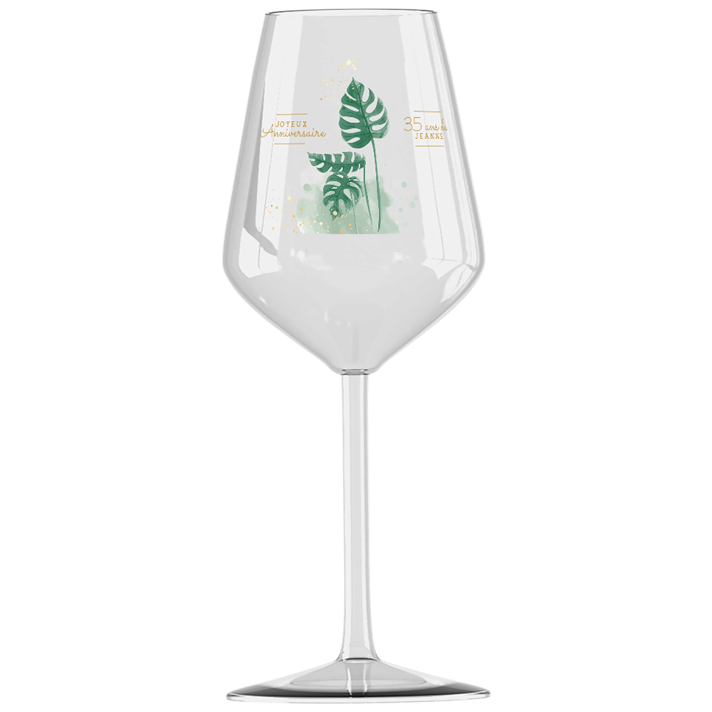 Verre à vin cabernet en verre personnalisé Anniversaire Monstera