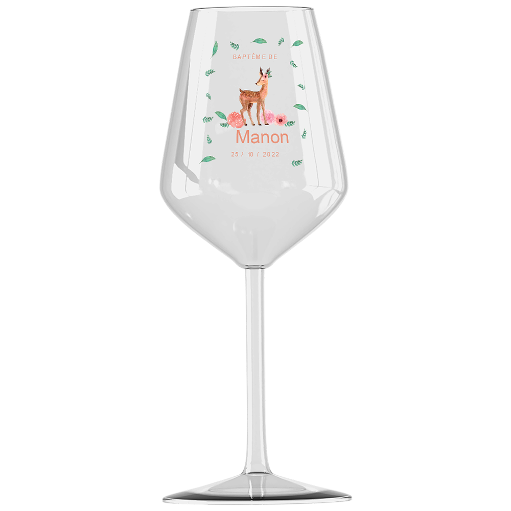 Verre à vin cabernet en verre personnalisé Baptême Faon