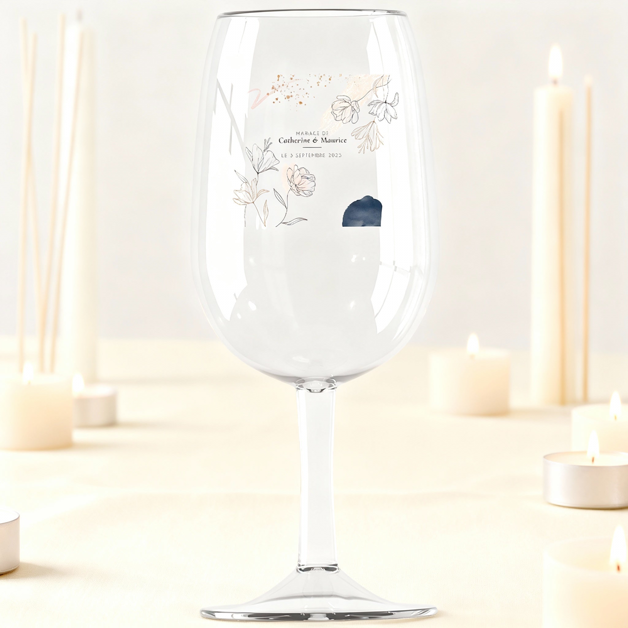 Verre à vin Syrah personnalisé incassable - Mariage Moderne Champêtre