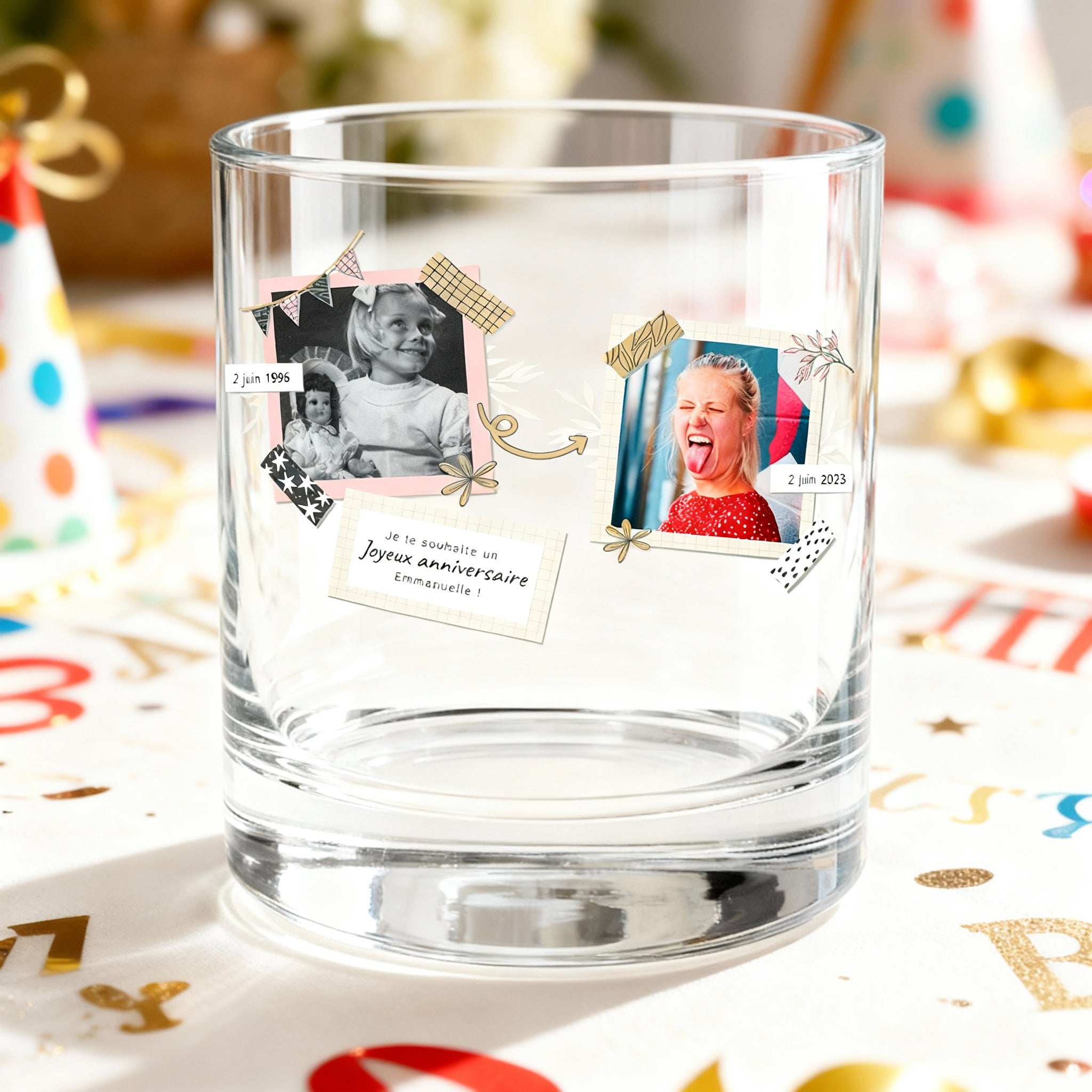 Verre à whisky personnalisé Anniversaire Deux Photos
