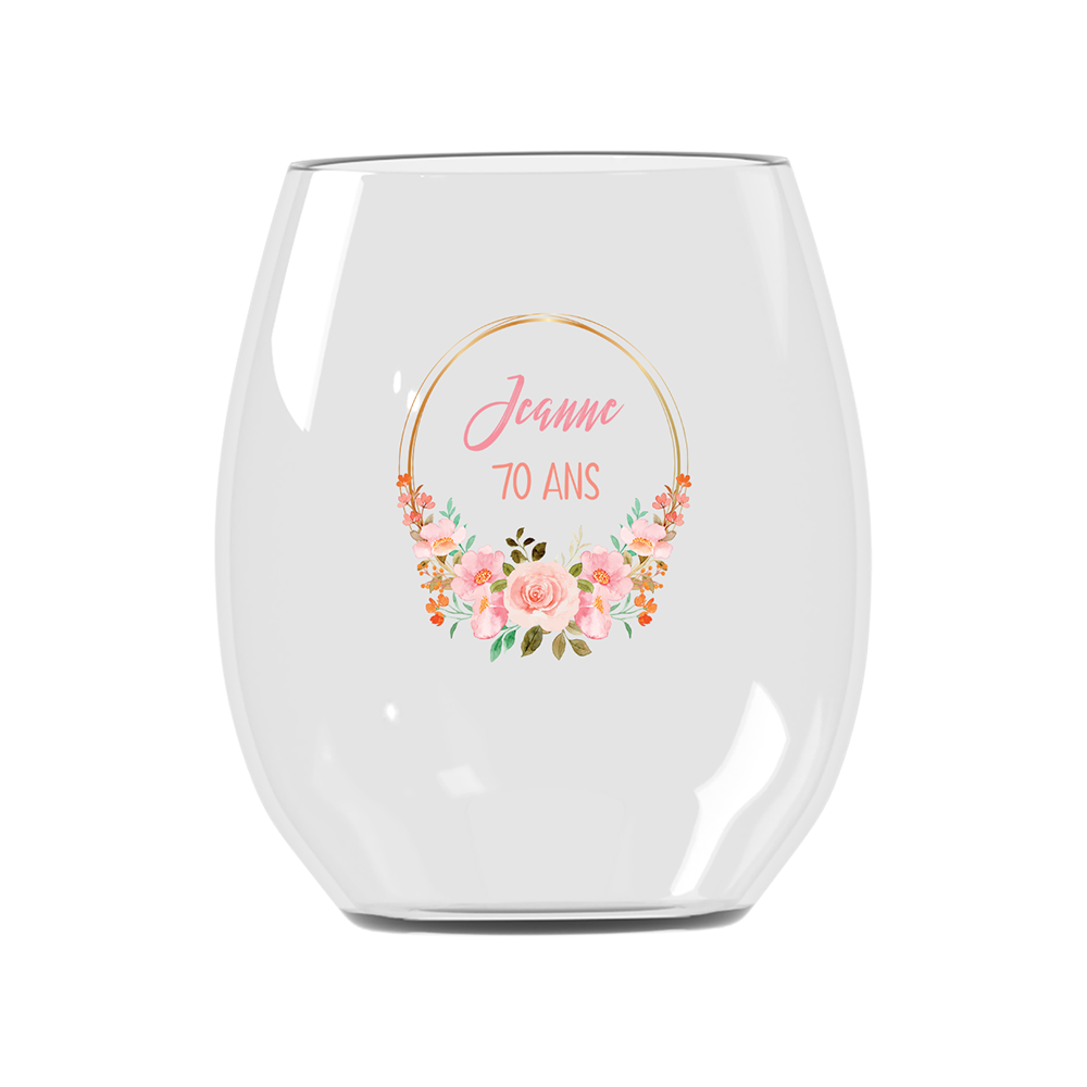 verre à eau personnalisé incassable anniversaire couronne fleurs