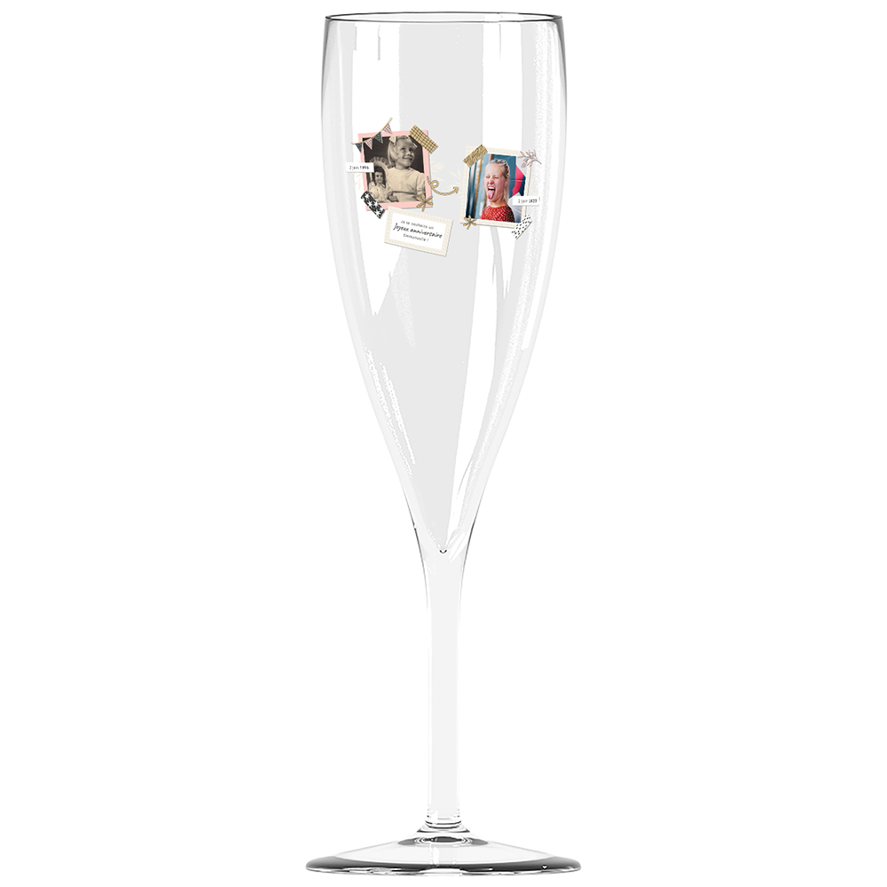 Flûte à champagne personnalisée Effervescence incassable anniversaire deux photos