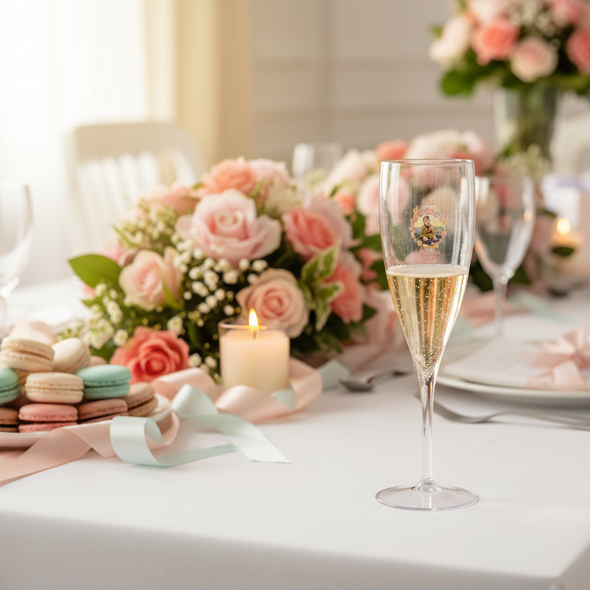 flute à champagne personnalisée incassable bapteme couronnes rose ambiance