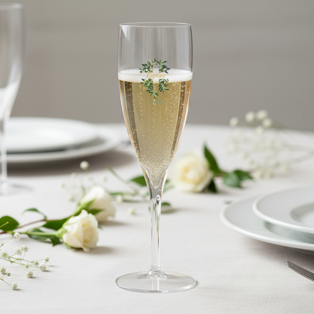 Flûte à champagne personnalisée Baptême Croix & Feuilles