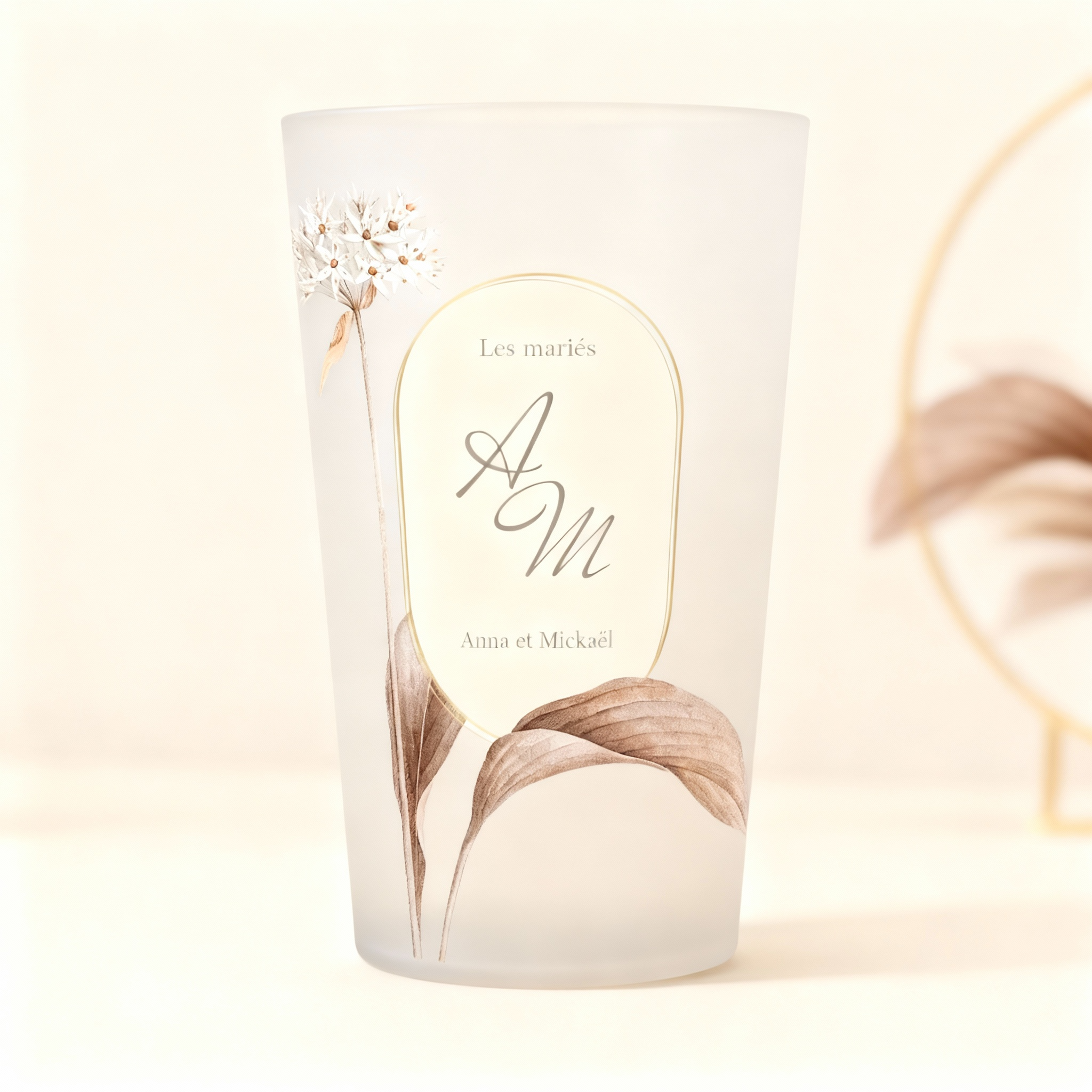 Gobelet personnalisé Mariage Fleur Blanche & Marron