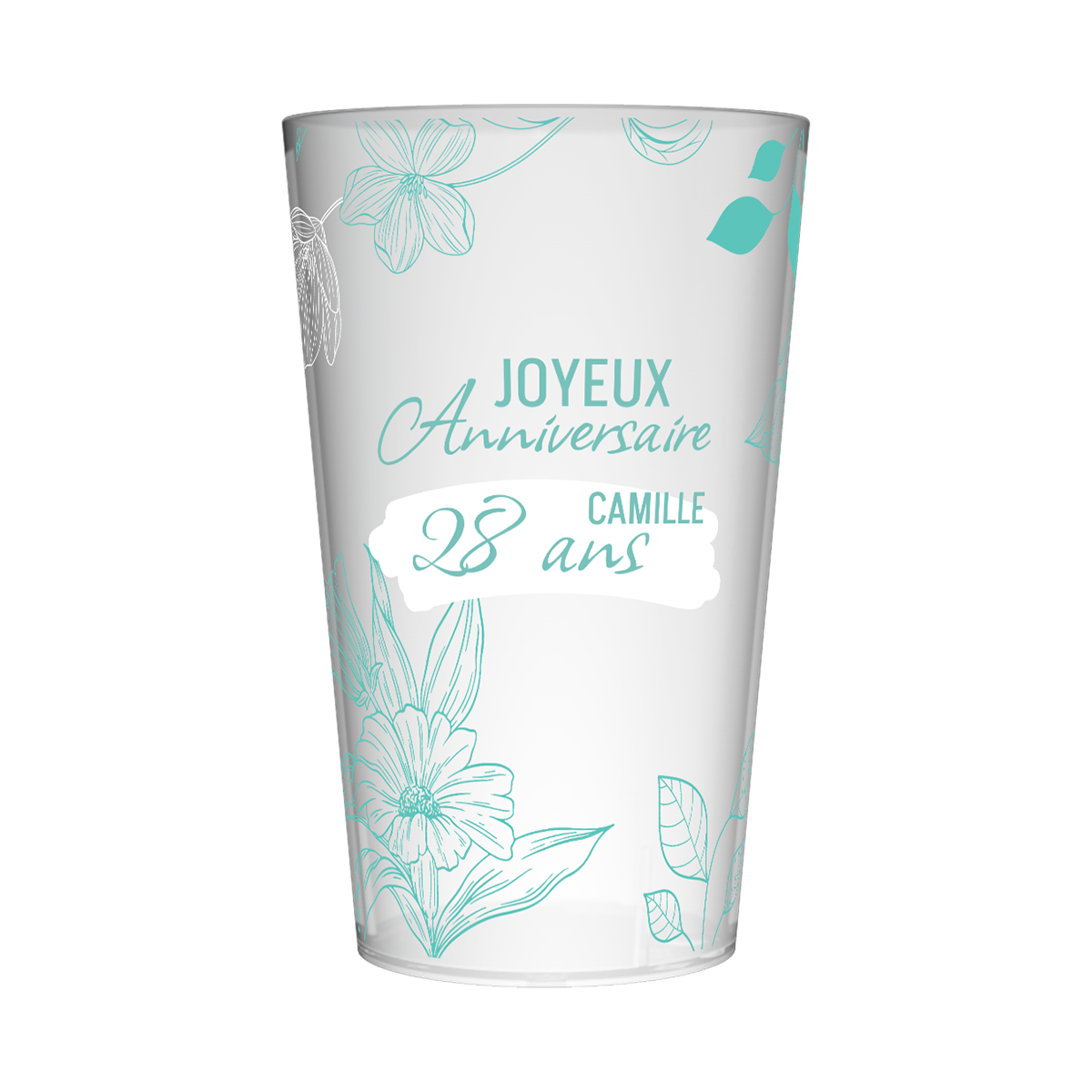 Gobelet personnalisé Anniversaire Fleurs Bleues