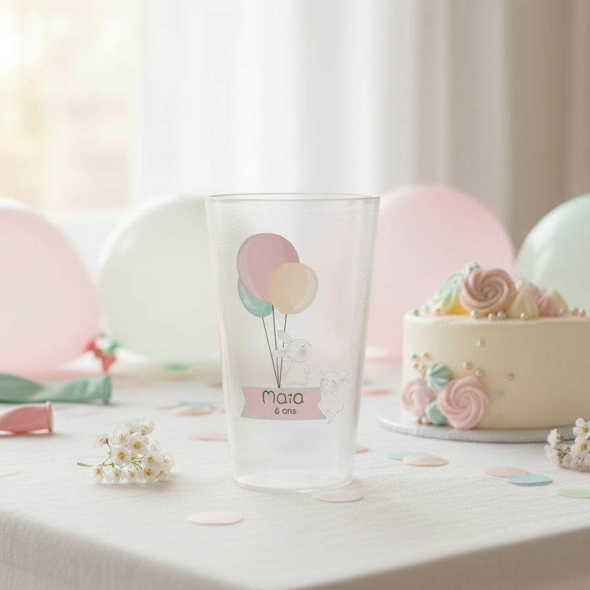 gobelet personnalise anniversaire ambiance lapin et ballons