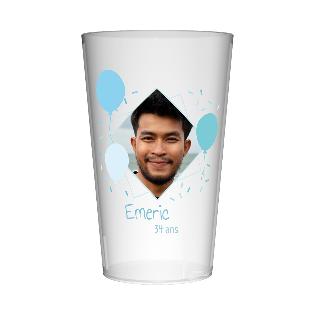 Gobelet personnalisé Anniversaire Bleu & Photo