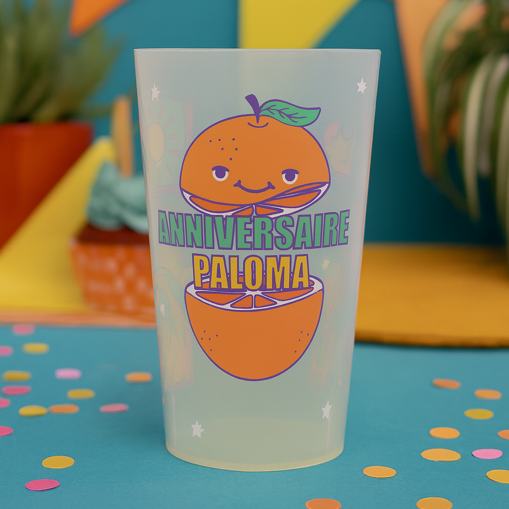 Gobelet personnalisé Anniversaire Orange ambiance