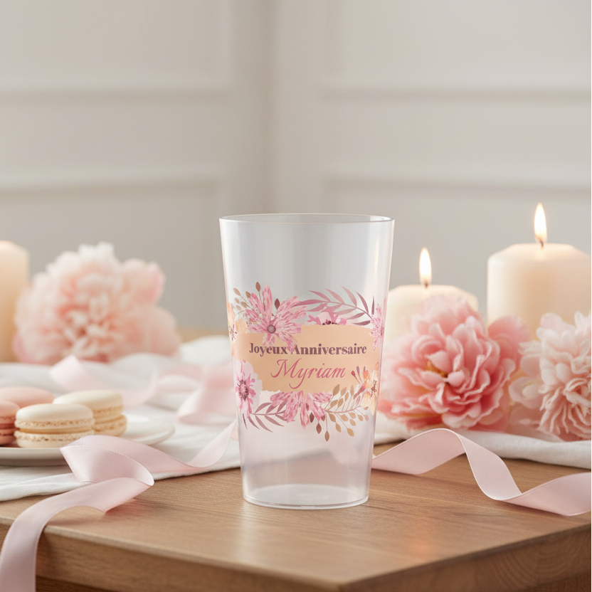 gobelet personnalise anniversaire ambiance fleuri