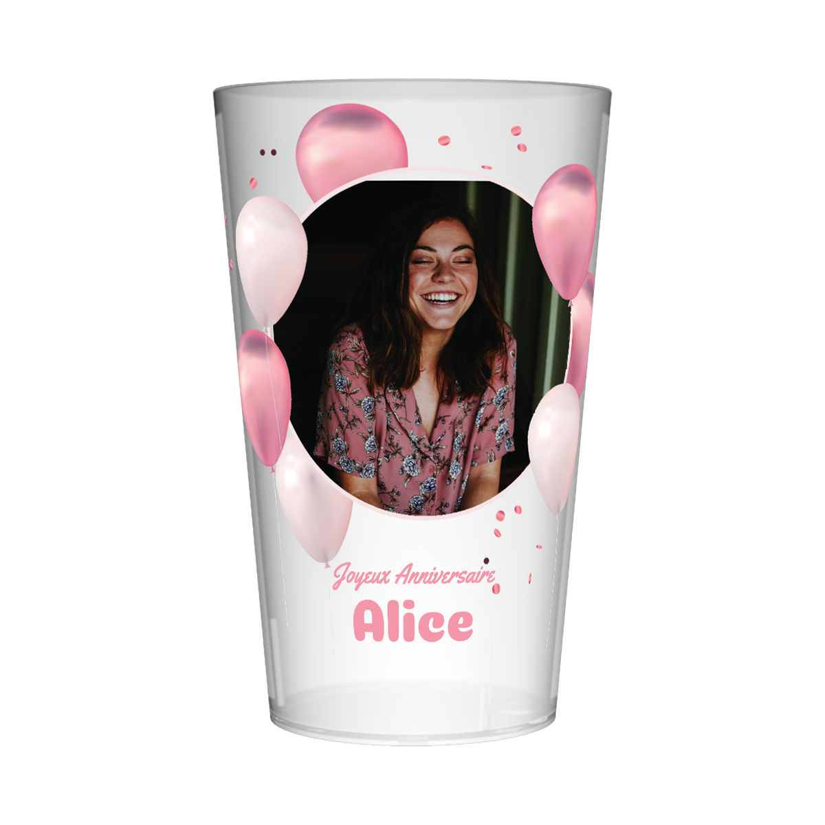 Gobelet personnalisé Anniversaire Photo & Ballons Roses