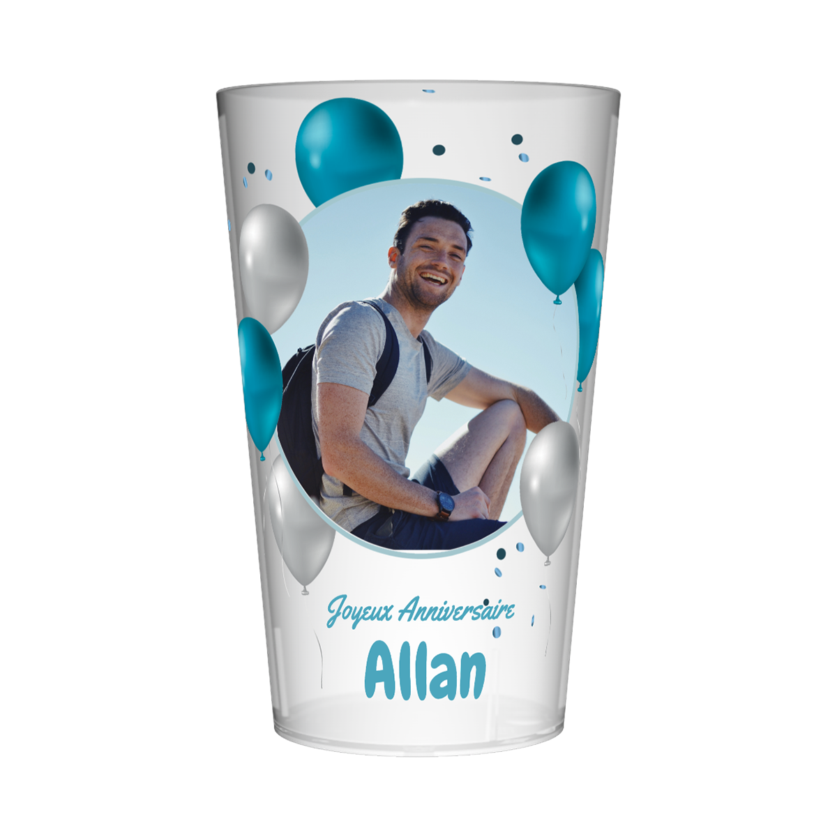 Gobelet personnalisé Anniversaire Photo & Ballons Bleus