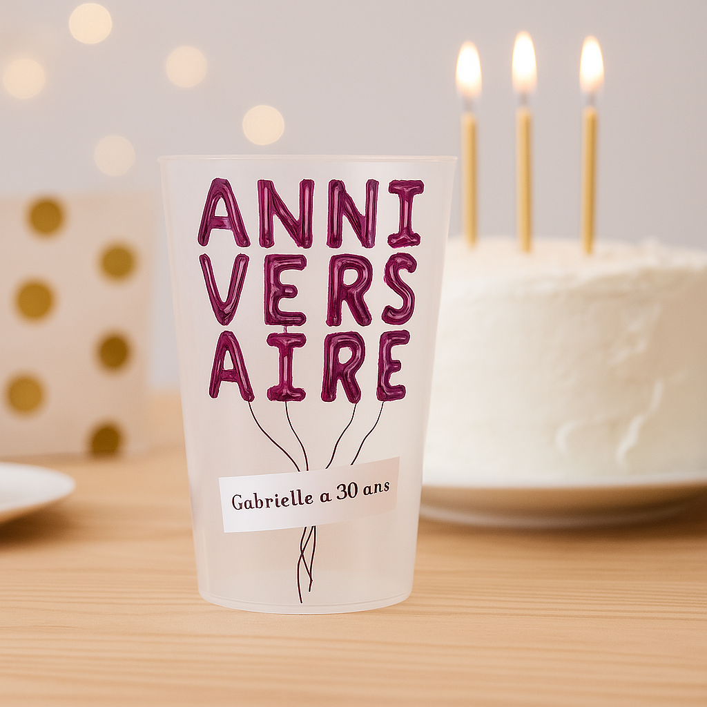 Gobelet personnalisé Anniversaire Ballons violet ambiance
