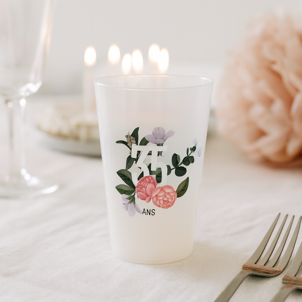 Gobelet personnalisé Anniversaire Chiffre & Fleurs