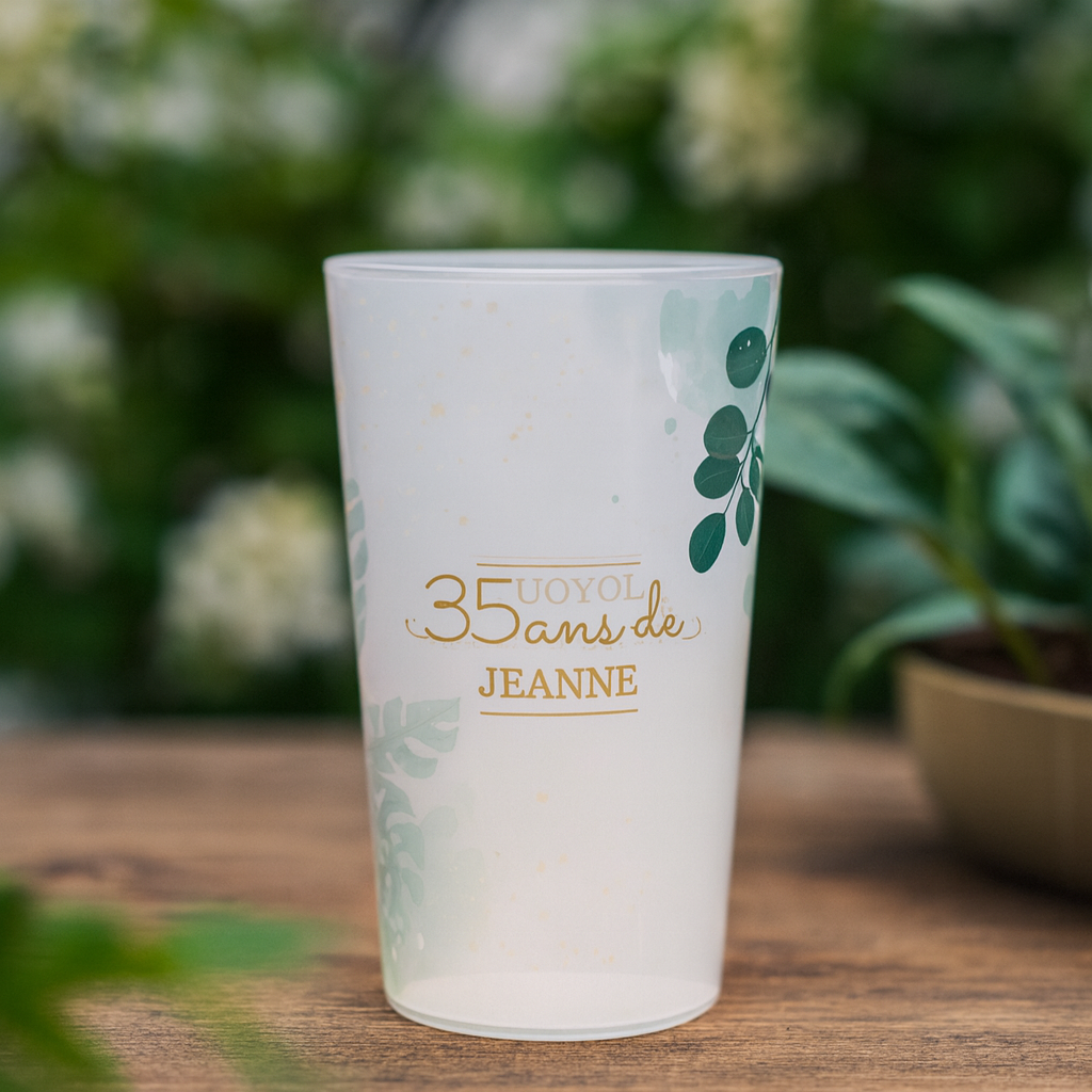 Gobelet personnalisé Anniversaire Monstera ambiance
