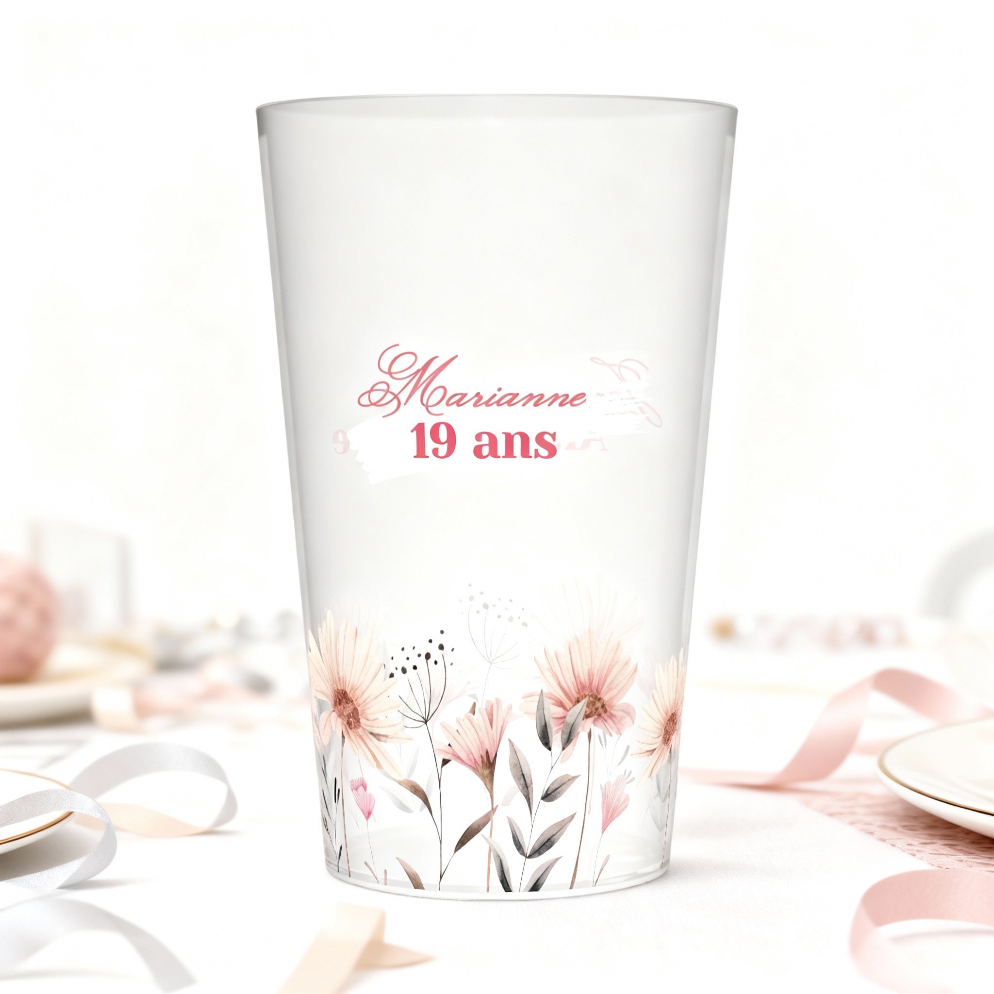 Gobelet personnalisé Anniversaire Champ de fleurs ambiance