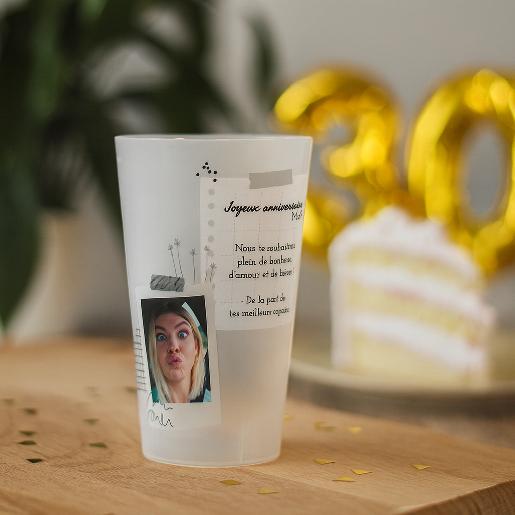 Gobelet personnalisé Anniversaire Voeux & Photo ambiance