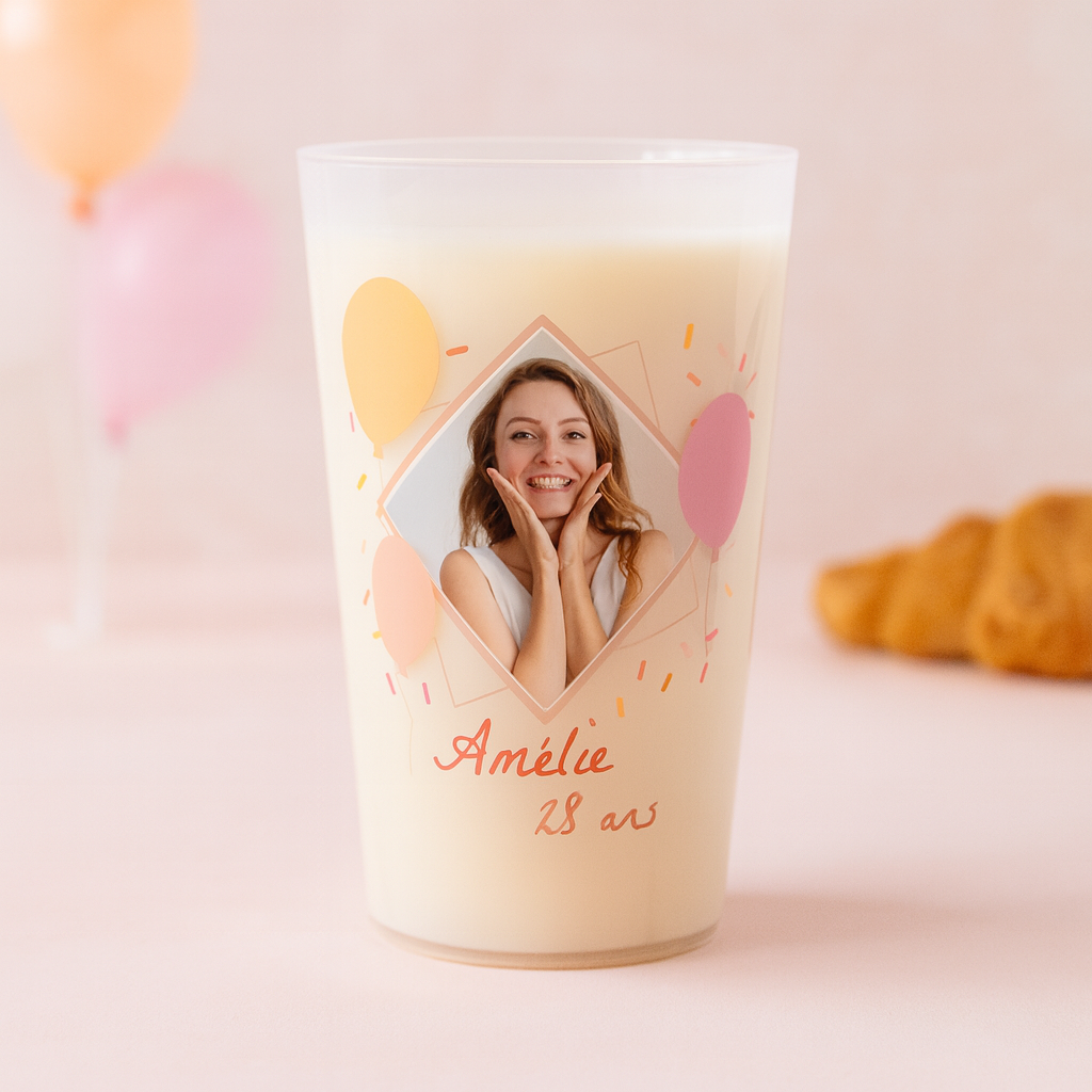 Gobelet personnalisé Anniversaire Rose & Photo ambiance