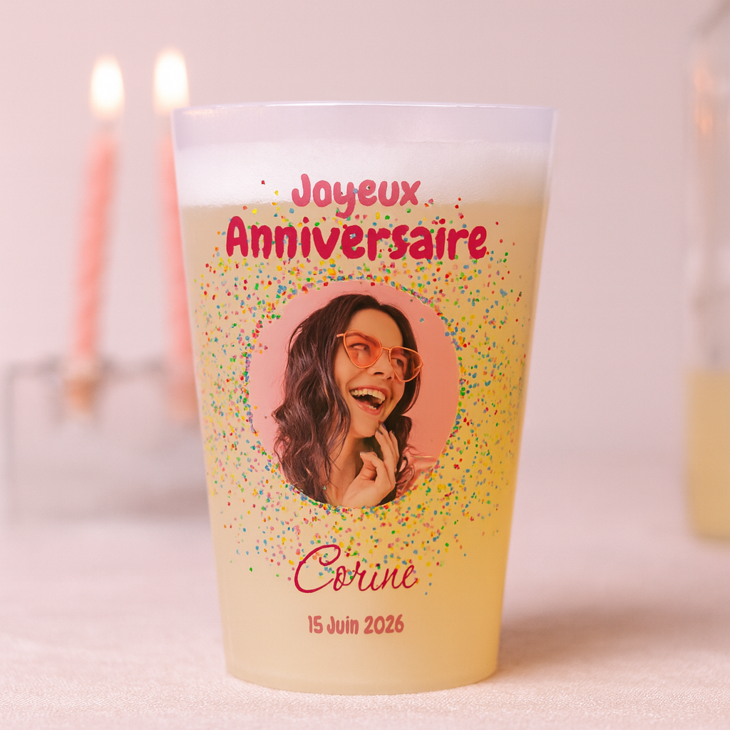 Gobelet personnalisé Anniversaire Photo & Couleurs ambiance