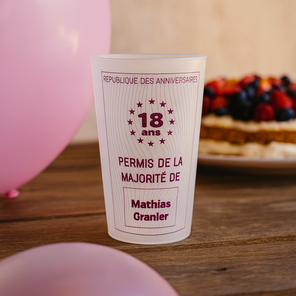 Gobelet personnalisé Anniversaire Photo Majorité