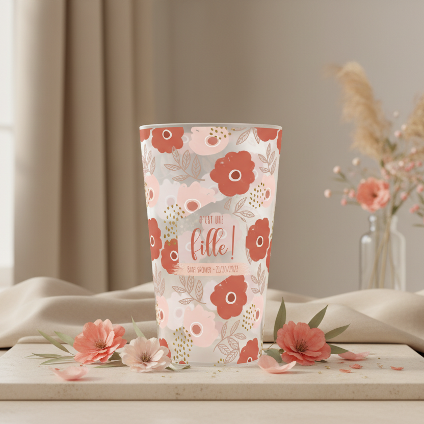 gobelet personnalise baby shower fleurs
