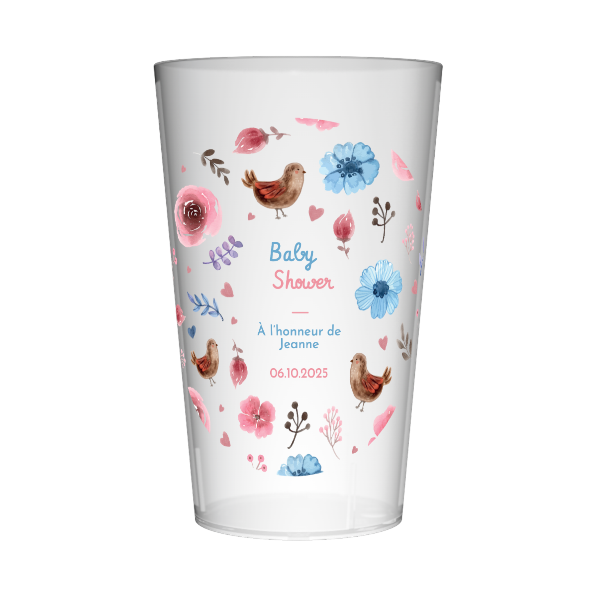 Gobelet personnalisé Baby Shower Fleurs Roses et Bleues