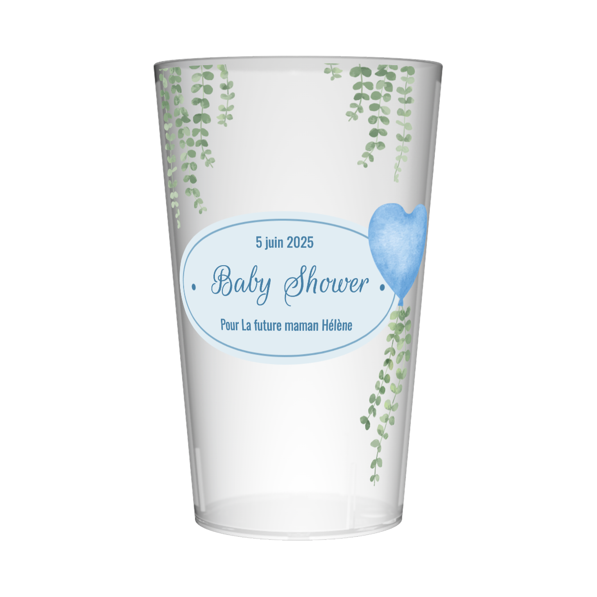 Gobelet personnalisé Baby Shower Eucalyptus & Bleu