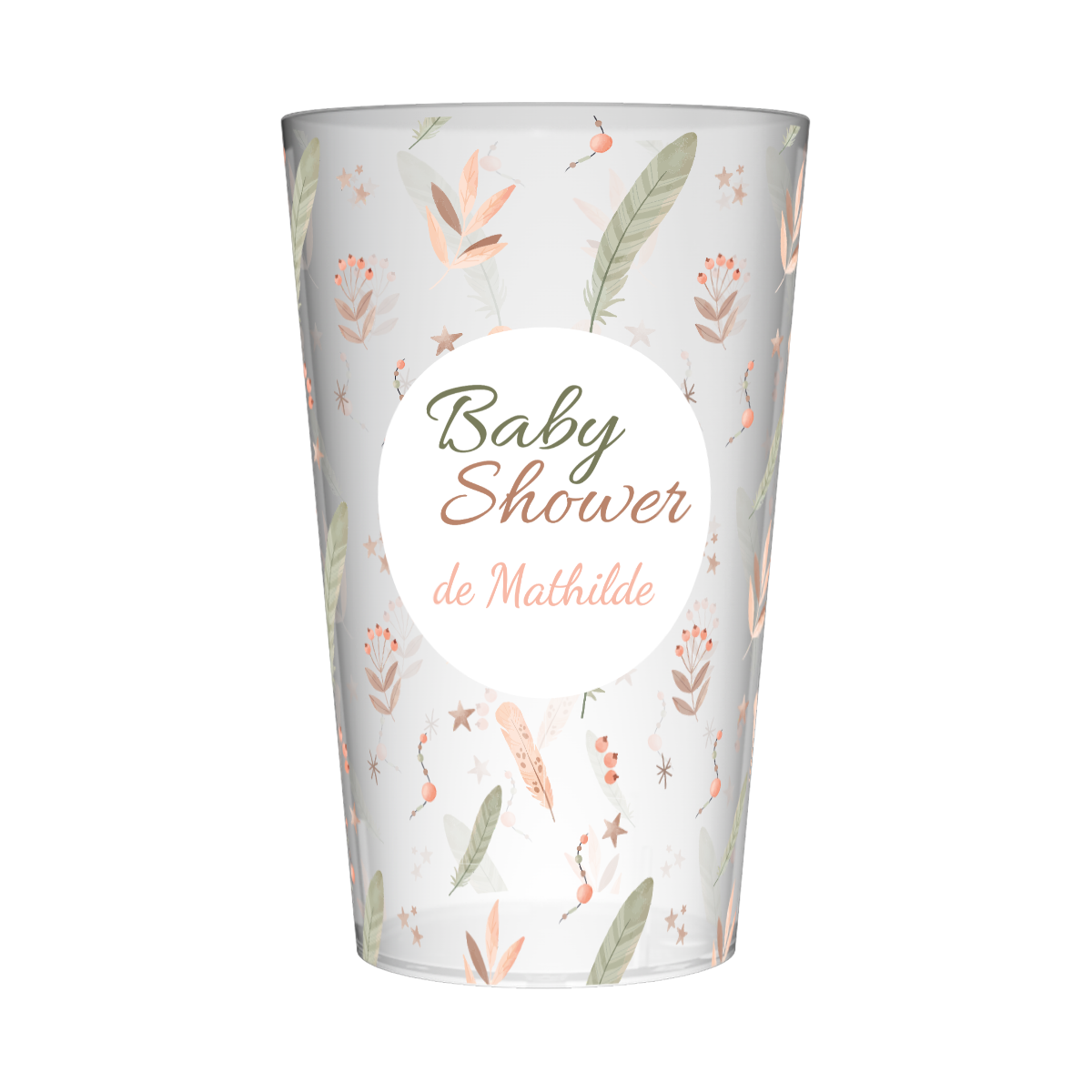 Gobelet personnalisé Baby Shower Plumes Bohème