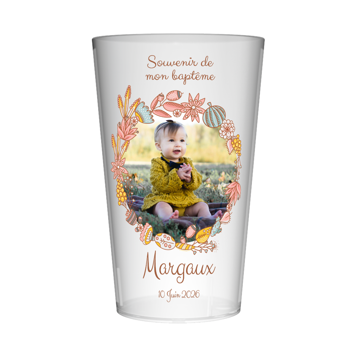 Gobelet personnalisé Baptême Couronne Rose