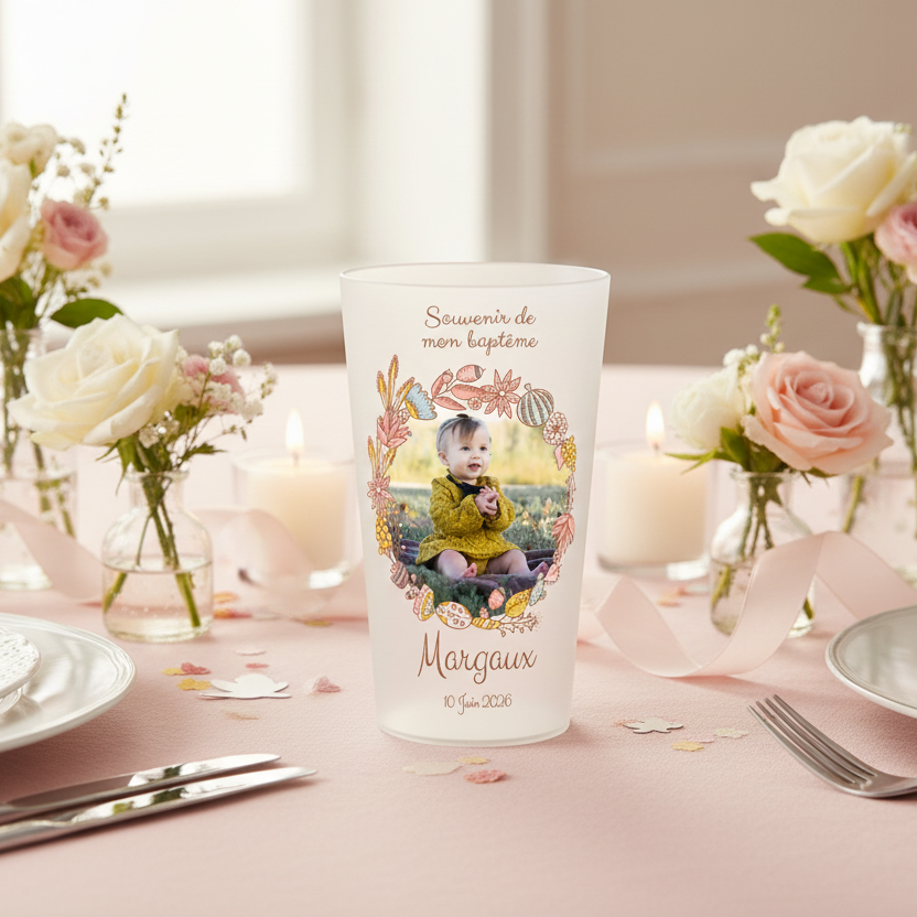 gobelet personnalise bapteme couronne rose