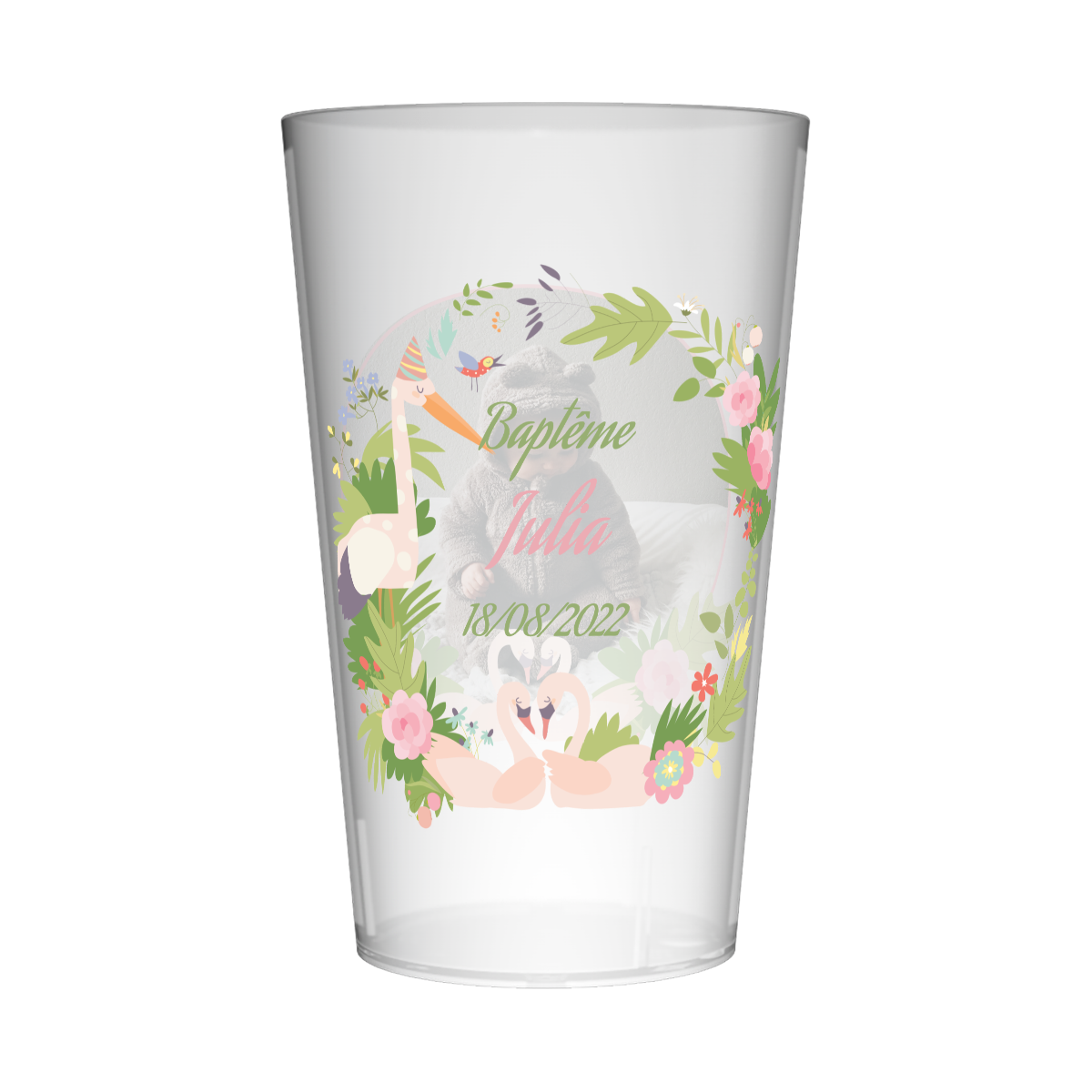 Gobelet personnalisé Baptême Cygnes